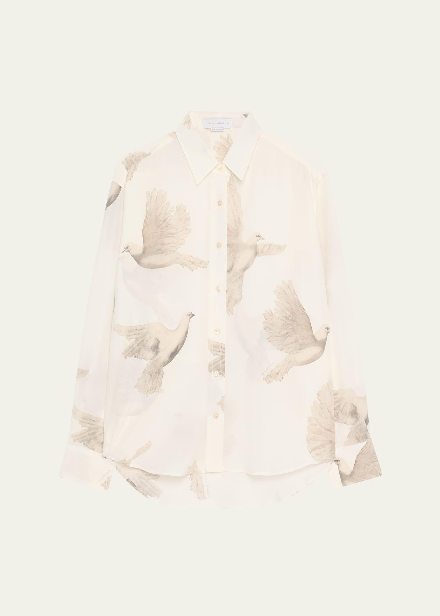 bird print oversized silk top