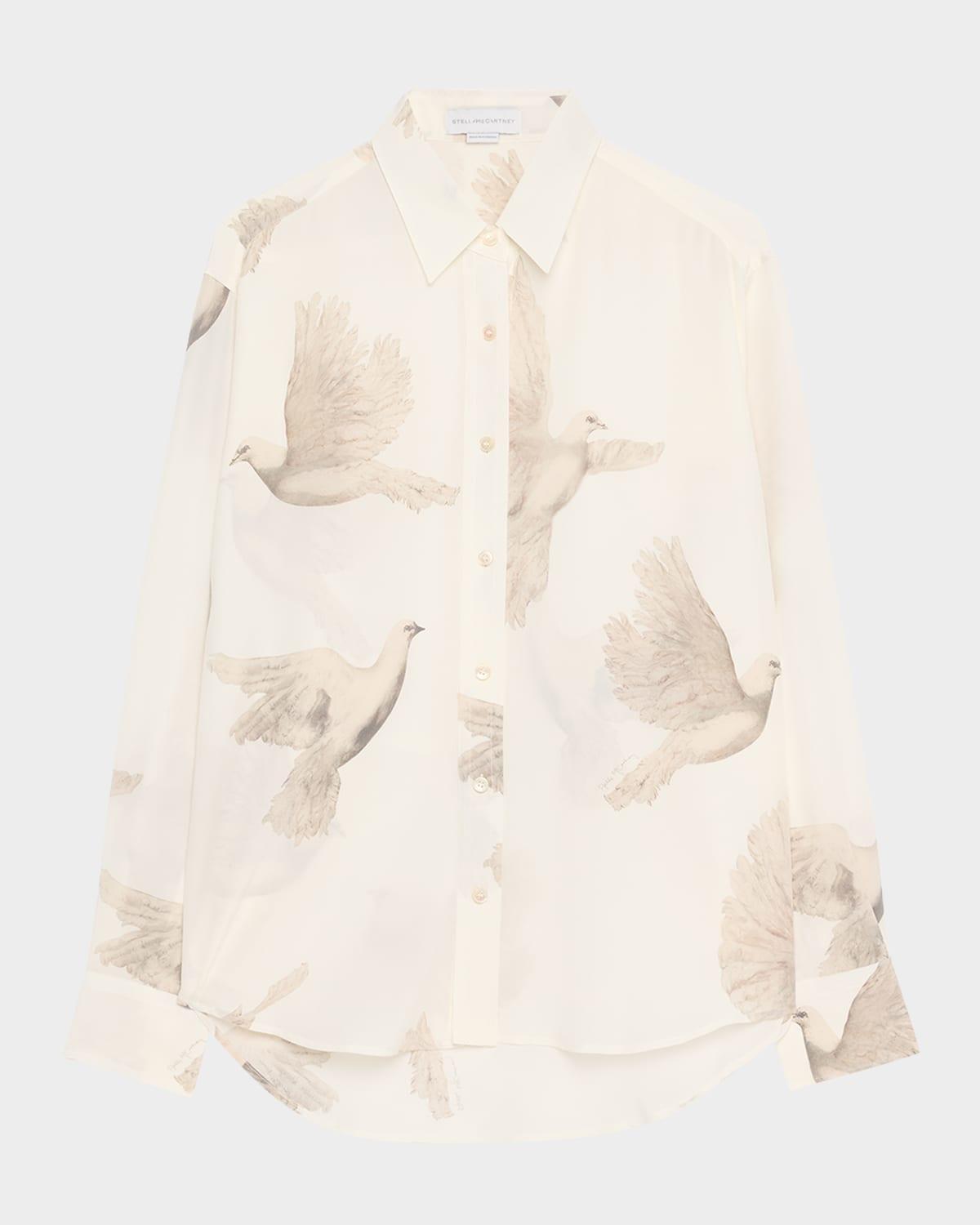 bird print oversized silk top
