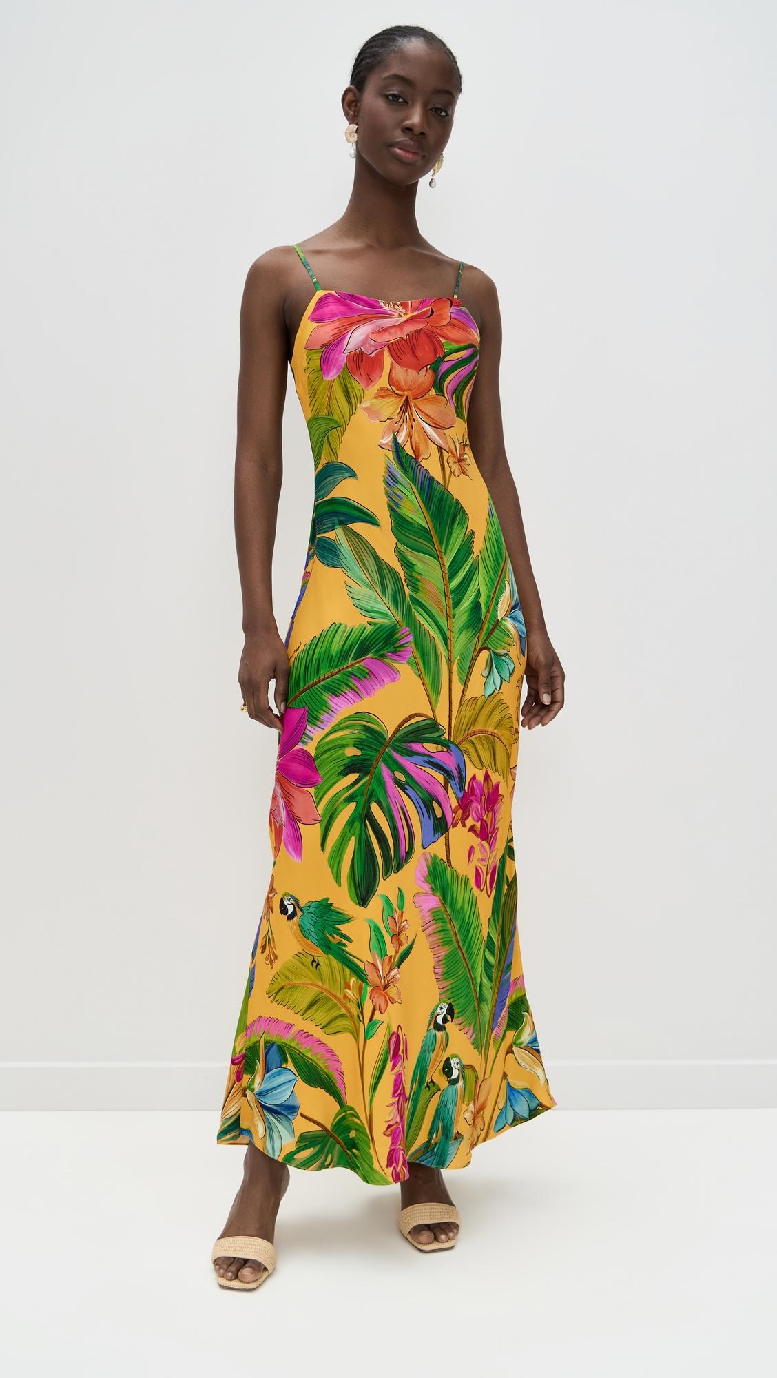 birds singing yellow slip maxi dress