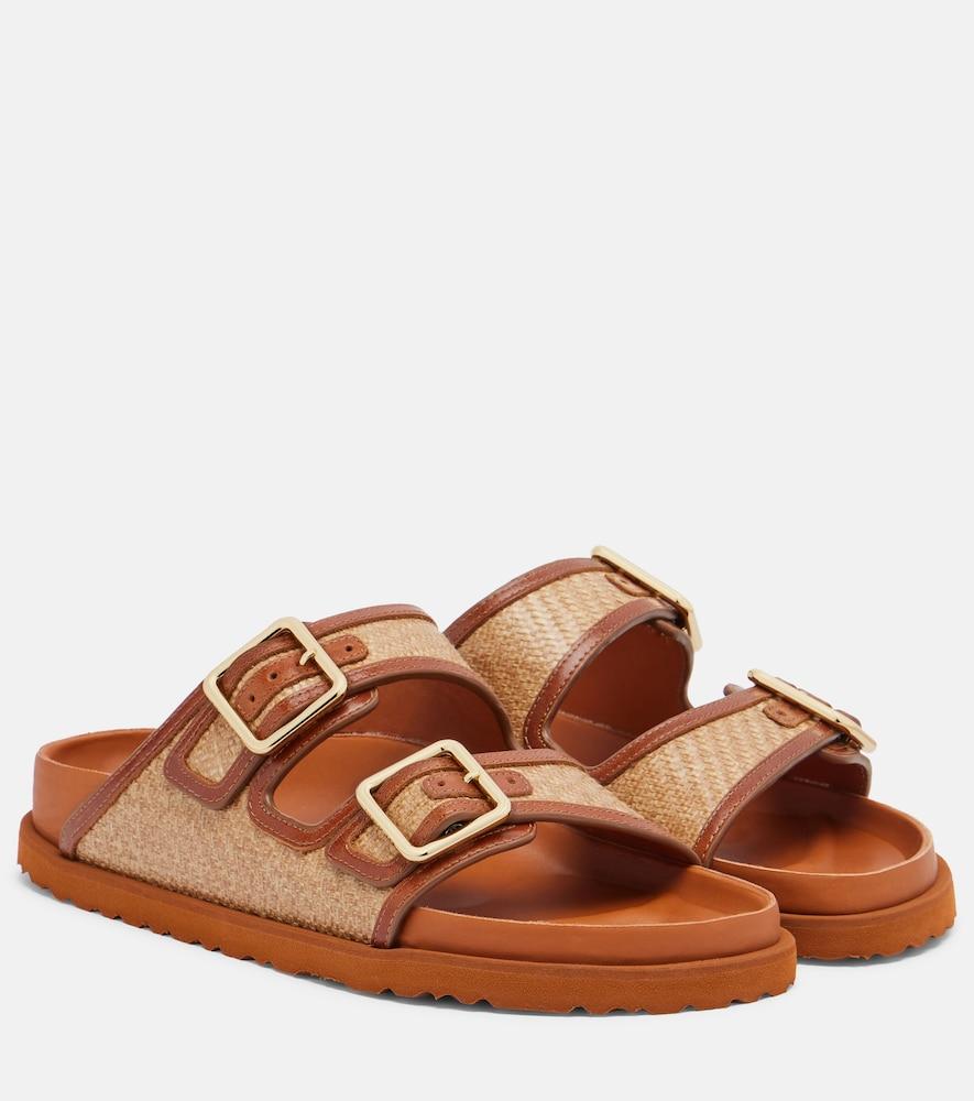 birkenstock 1774 arizona leather-trimmed woven sandals