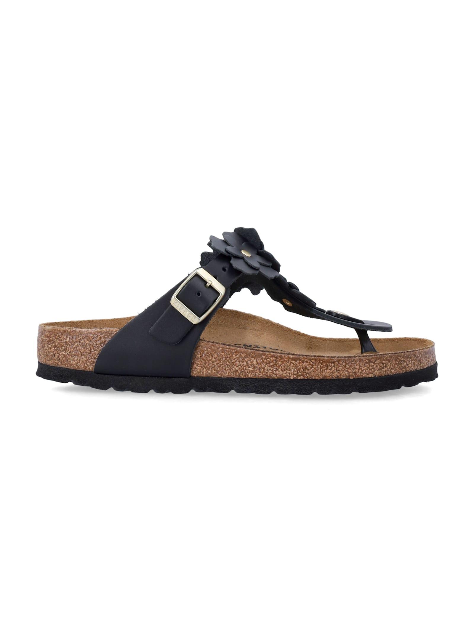 birkenstock birkestock gizeh black leather flower sandals