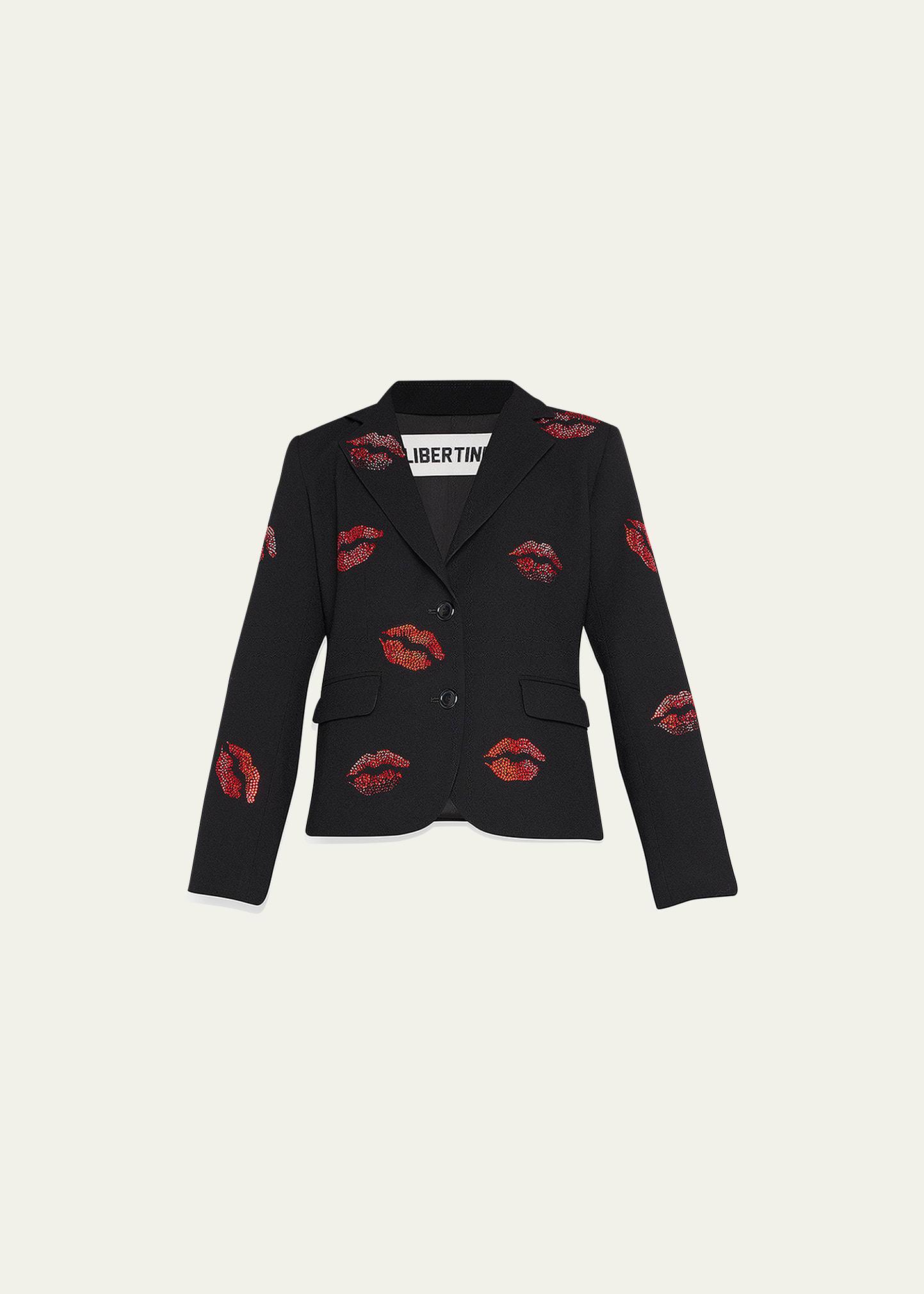 bisou short crystal lip wool blazer