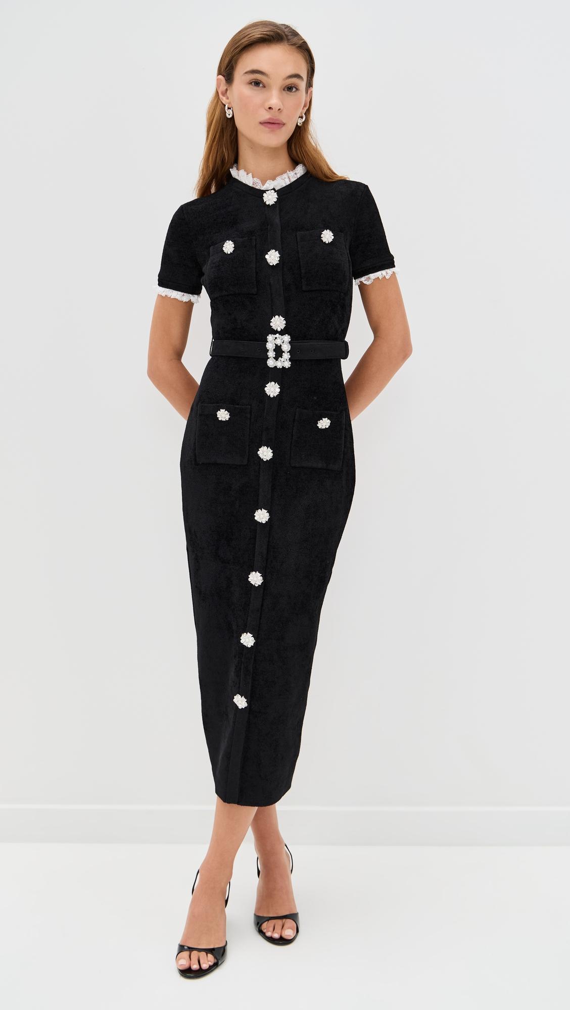 black chenille knit midi dress