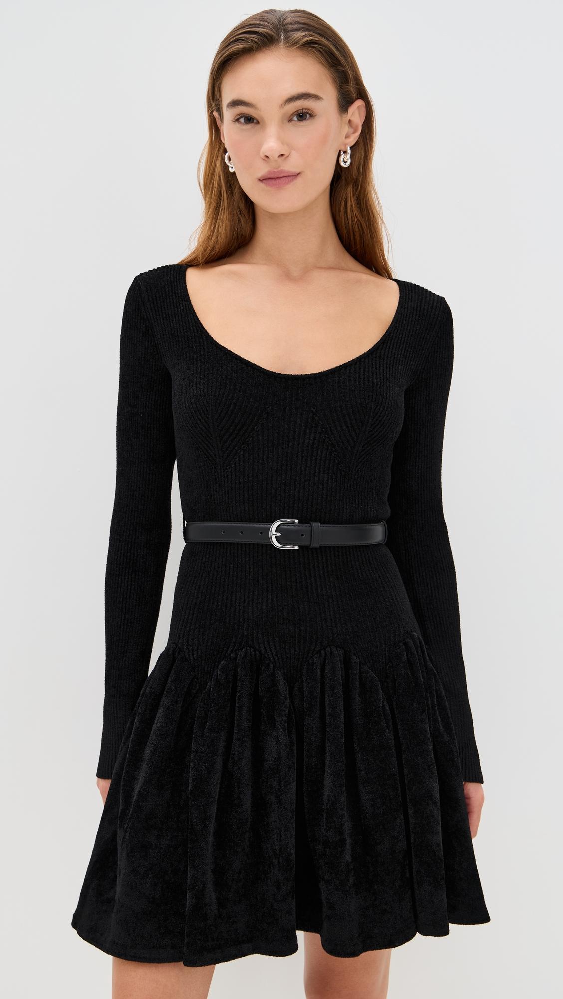 black chenille knit mini dress