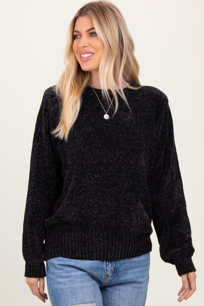 black chenille knit sweater