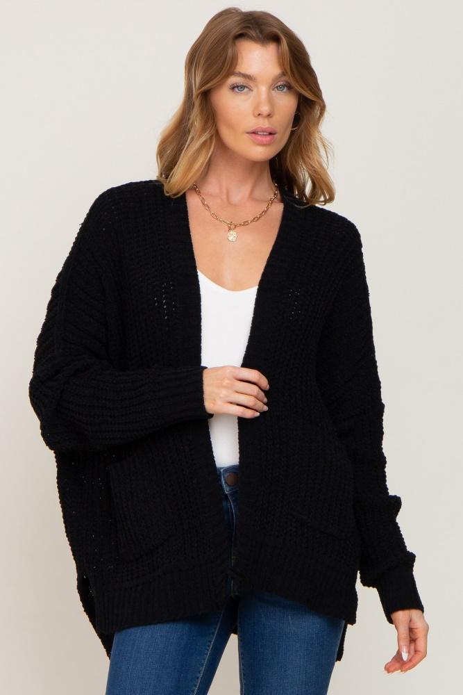 black chunky knit oversized cardigan