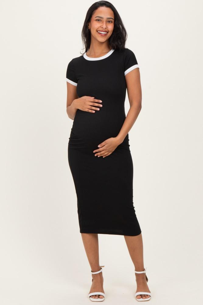 black colorblock trim maternity midi dress