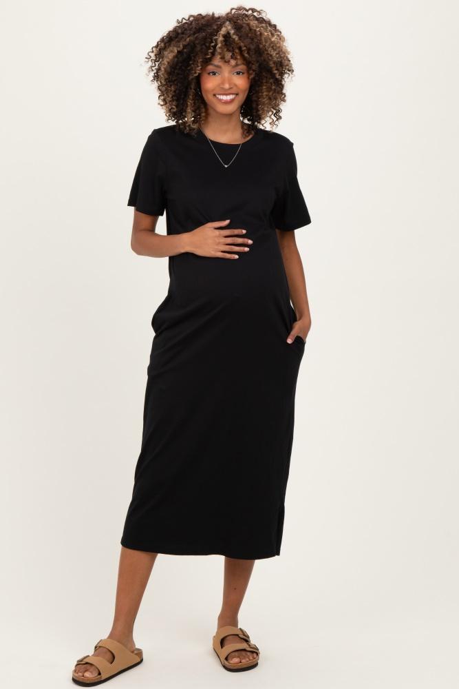 black cotton t-shirt maternity midi dress