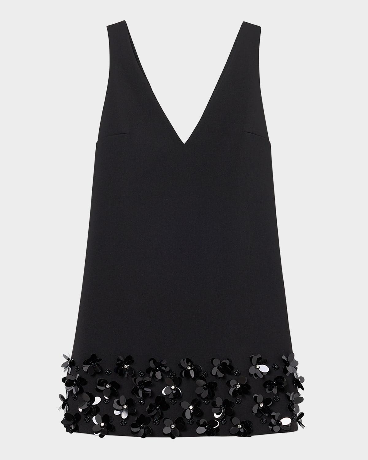 black crepe 3d sequined mini dress