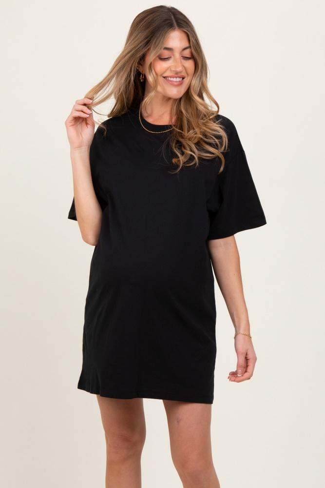 black crewneck short sleeve maternity t-shirt dress
