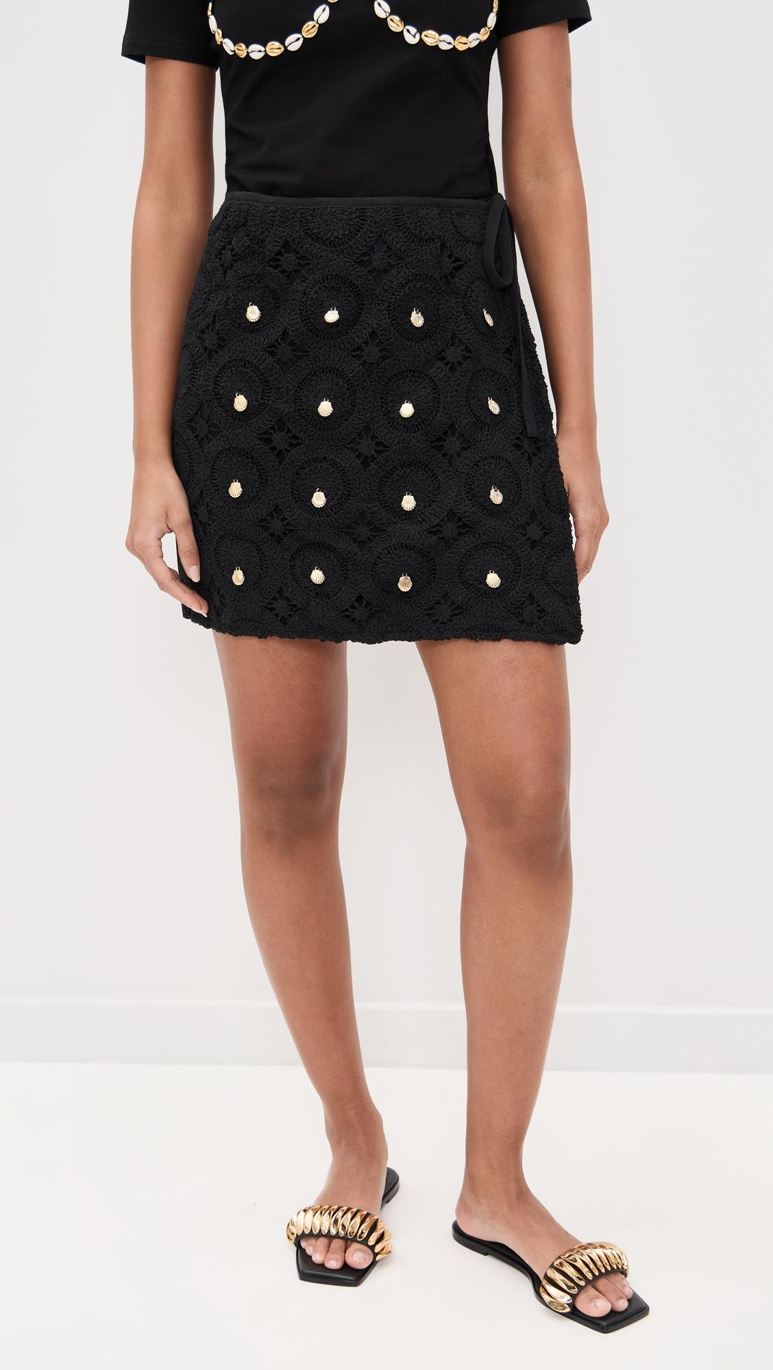 black crochet shell wrap skirt