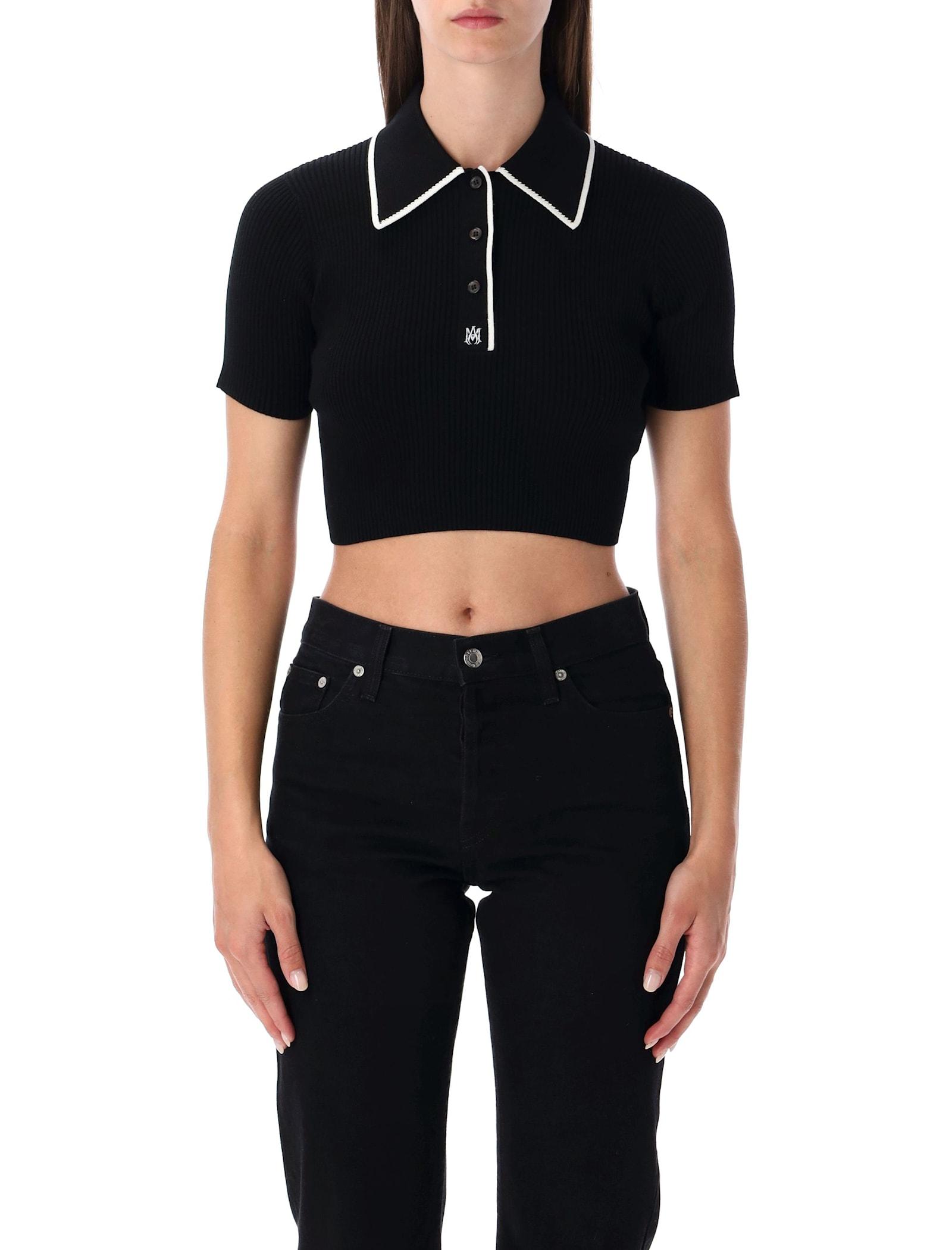 black cropped knit polo shirt amiri