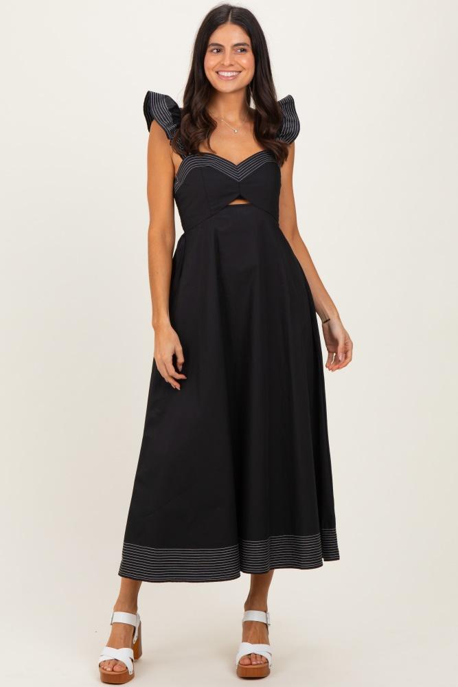 black cutout seam detail midi dress