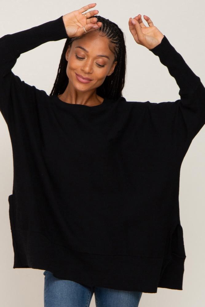 black dolman sleeve side slit sweater