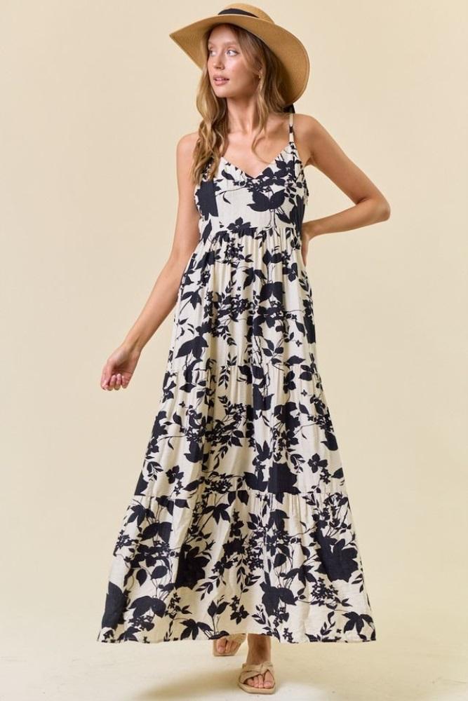 black floral cutout tie back maxi dress
