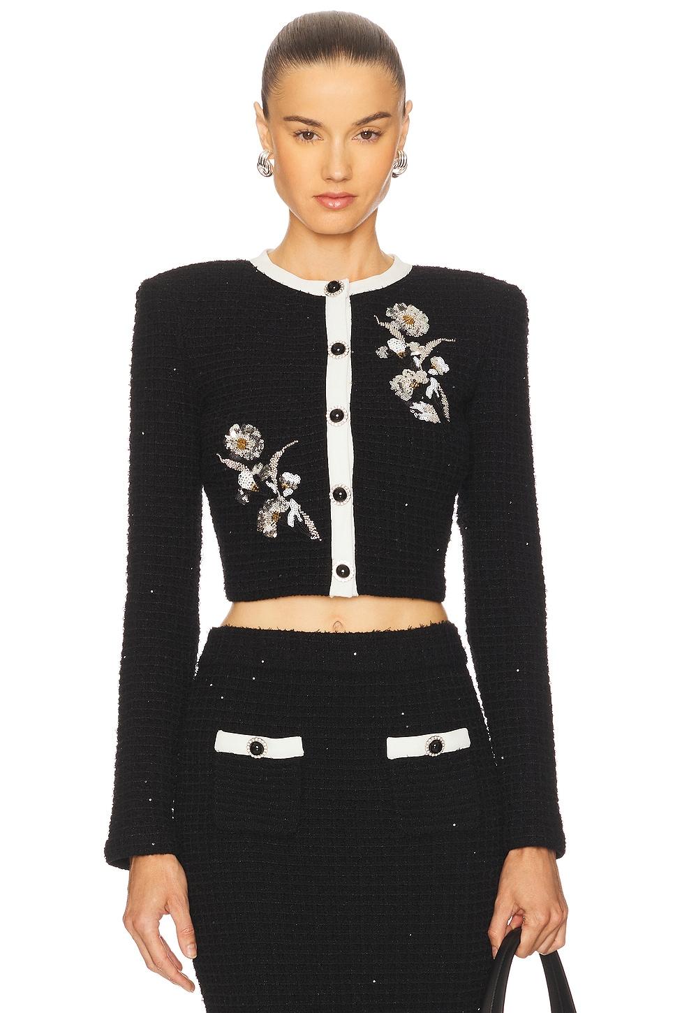 black floral textured knit jacket