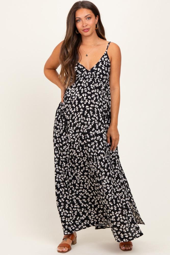 black floral v-neck maternity maxi dress