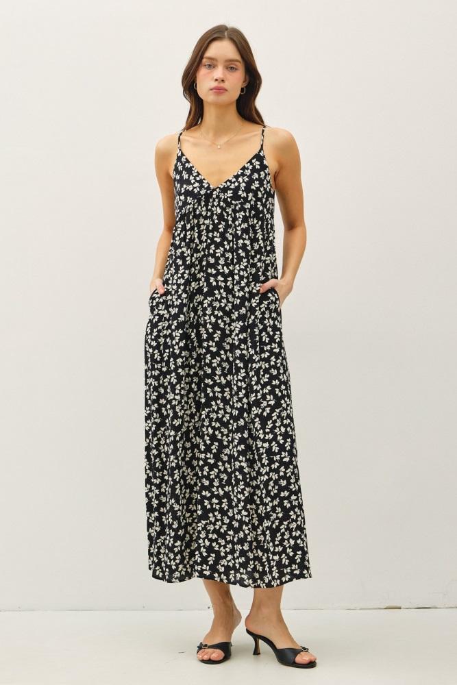 black floral v-neck maxi dress