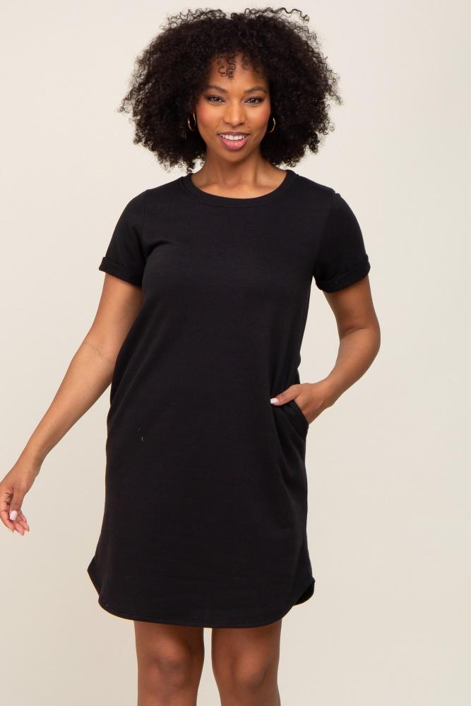 black french terry cuffed short sleeve dress