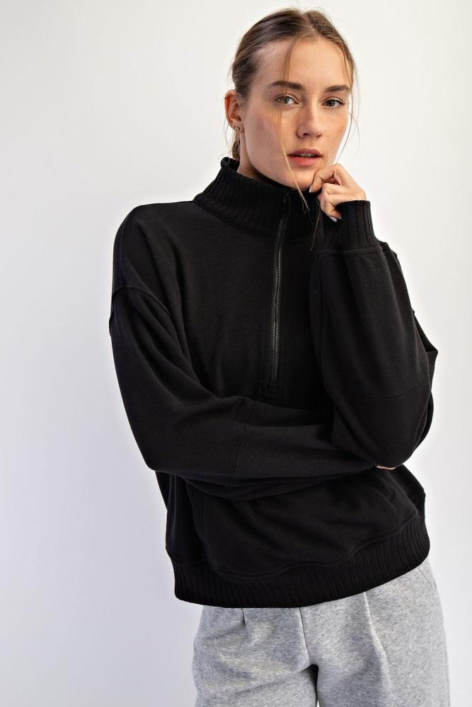 black french terry quarter zip pullover