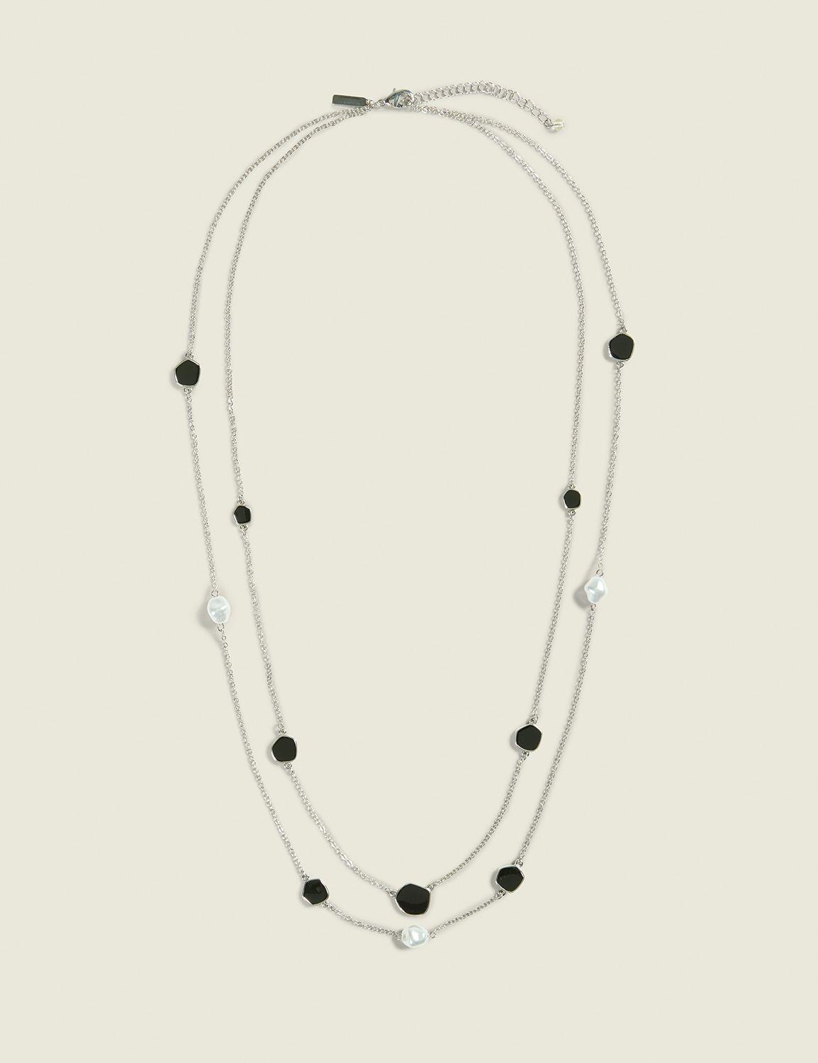 black gem & pearl multi row necklac