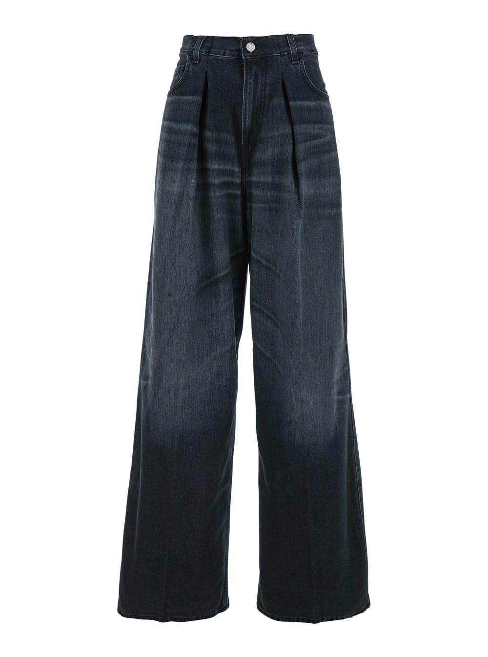 black jeans with belt loops and logo patch on the rear in denim woman