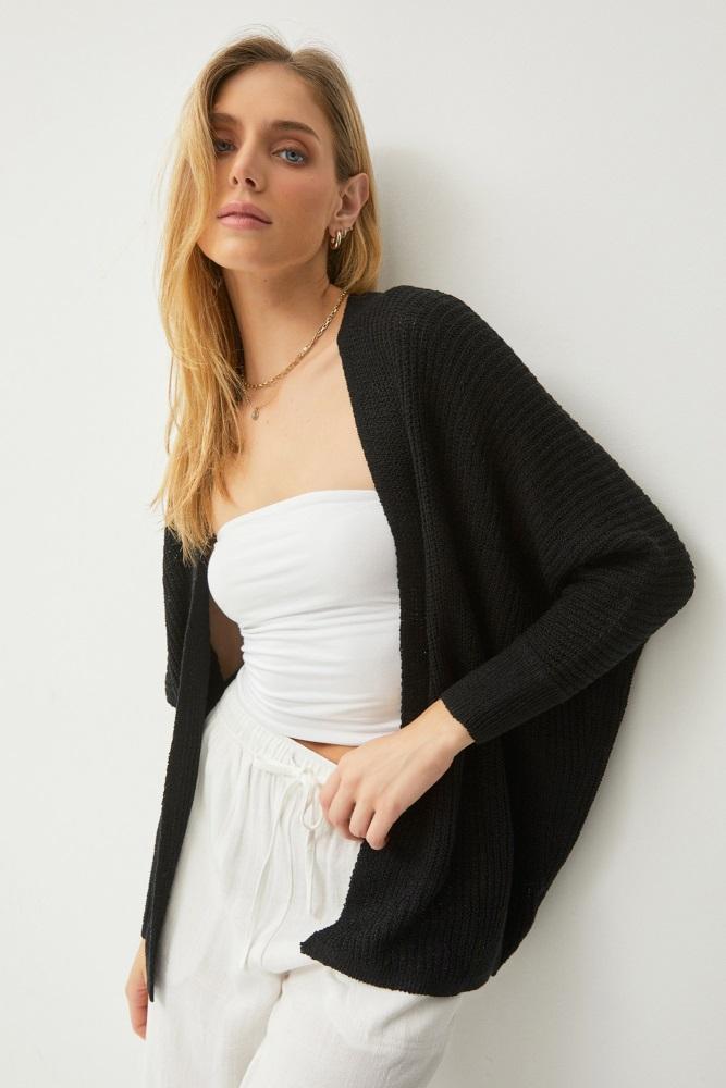 black knit dolman sleeve cardigan