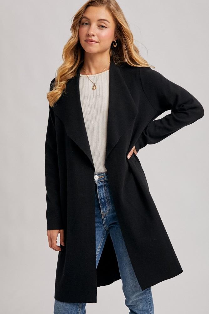 black knit open front long cardigan