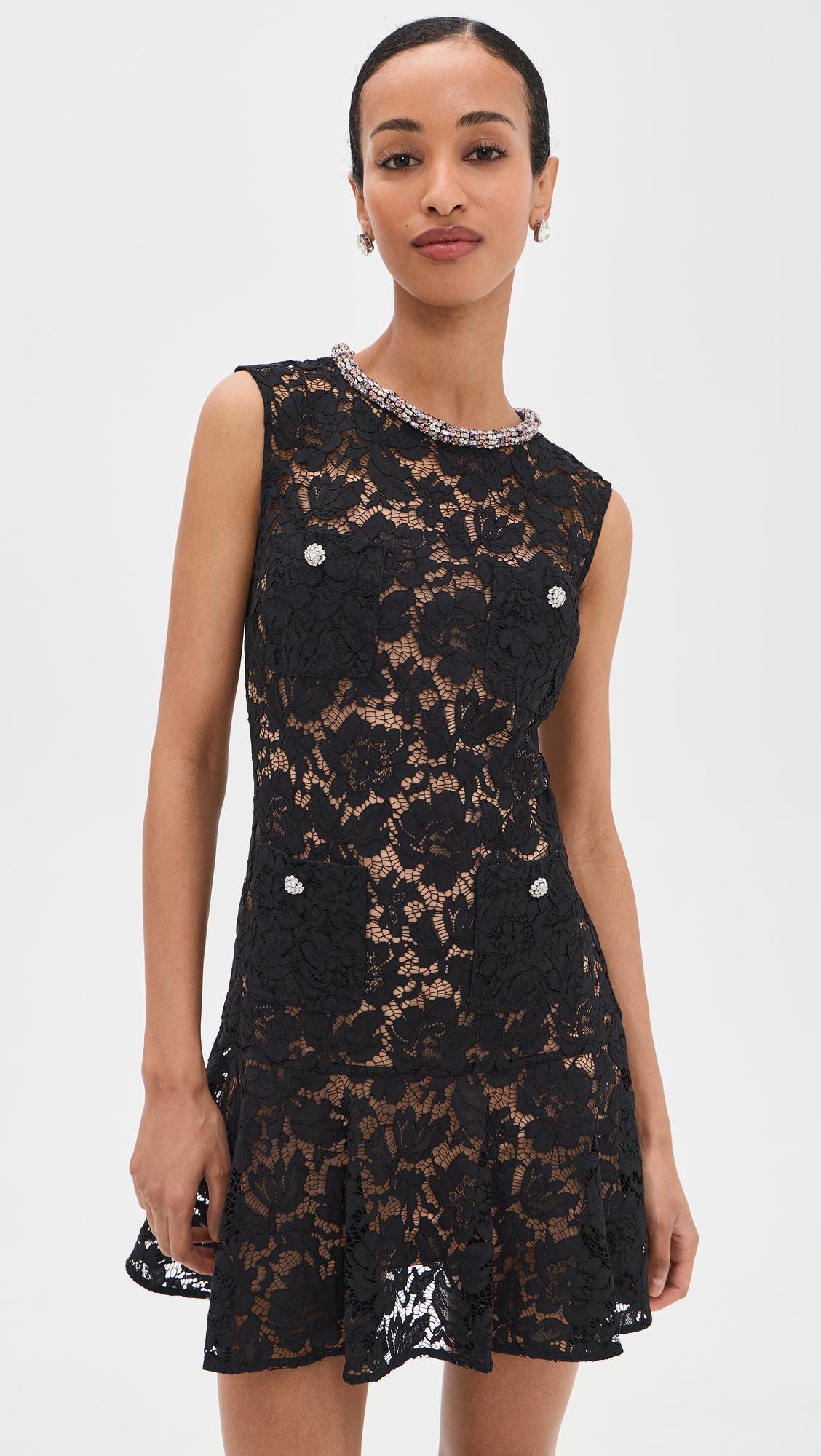 black lace crystal mini dress