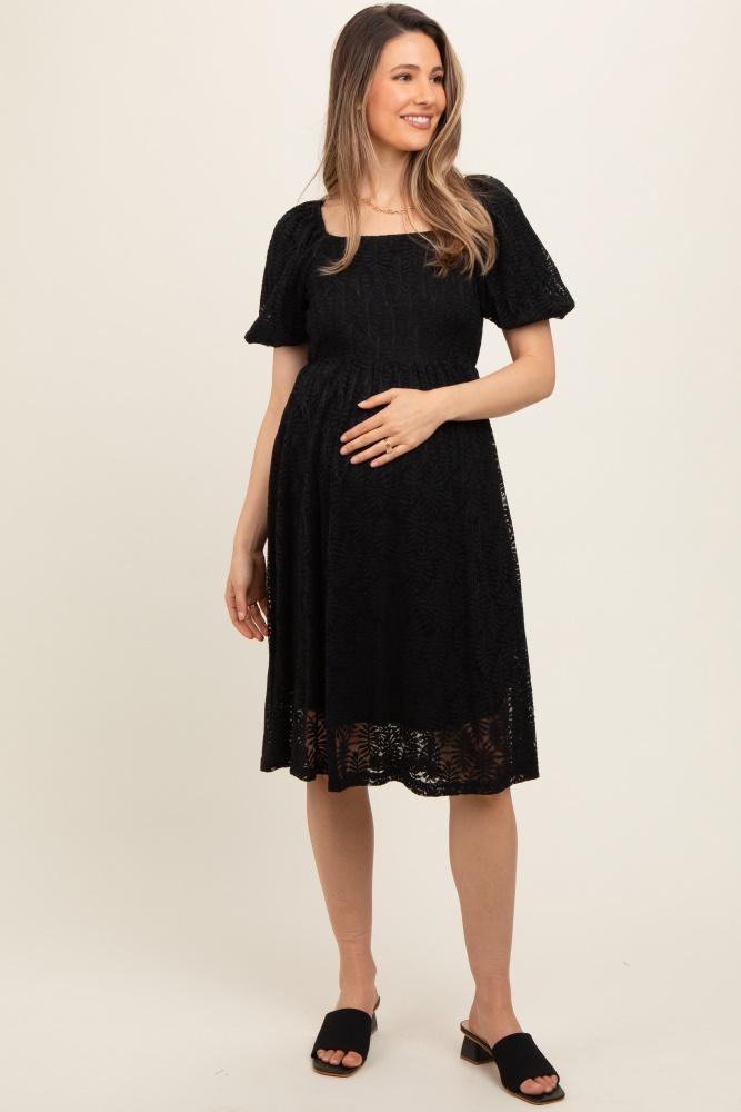 black lace square neck maternity dress
