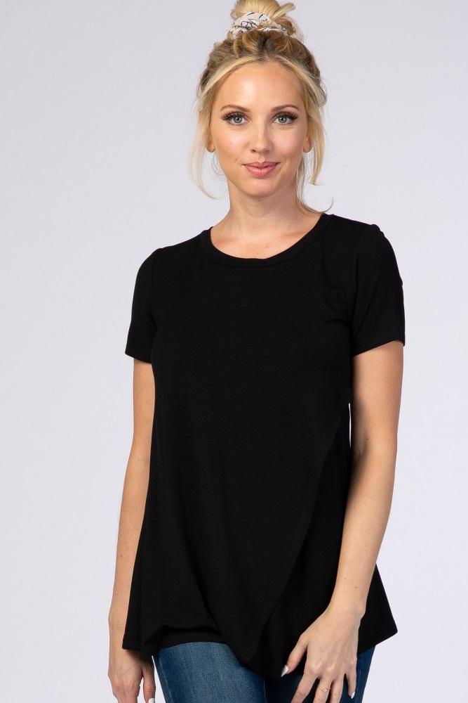black layered wrap front nursing top