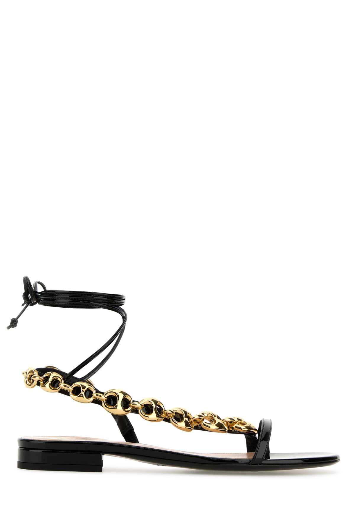 black leather gucci marina chain sandals