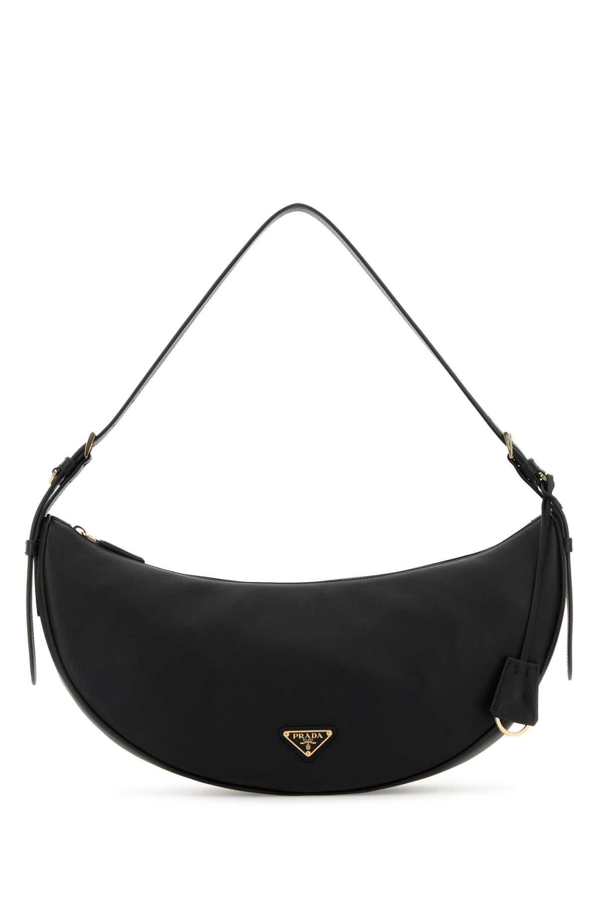 black leather large prada demi-lune crossbody bag