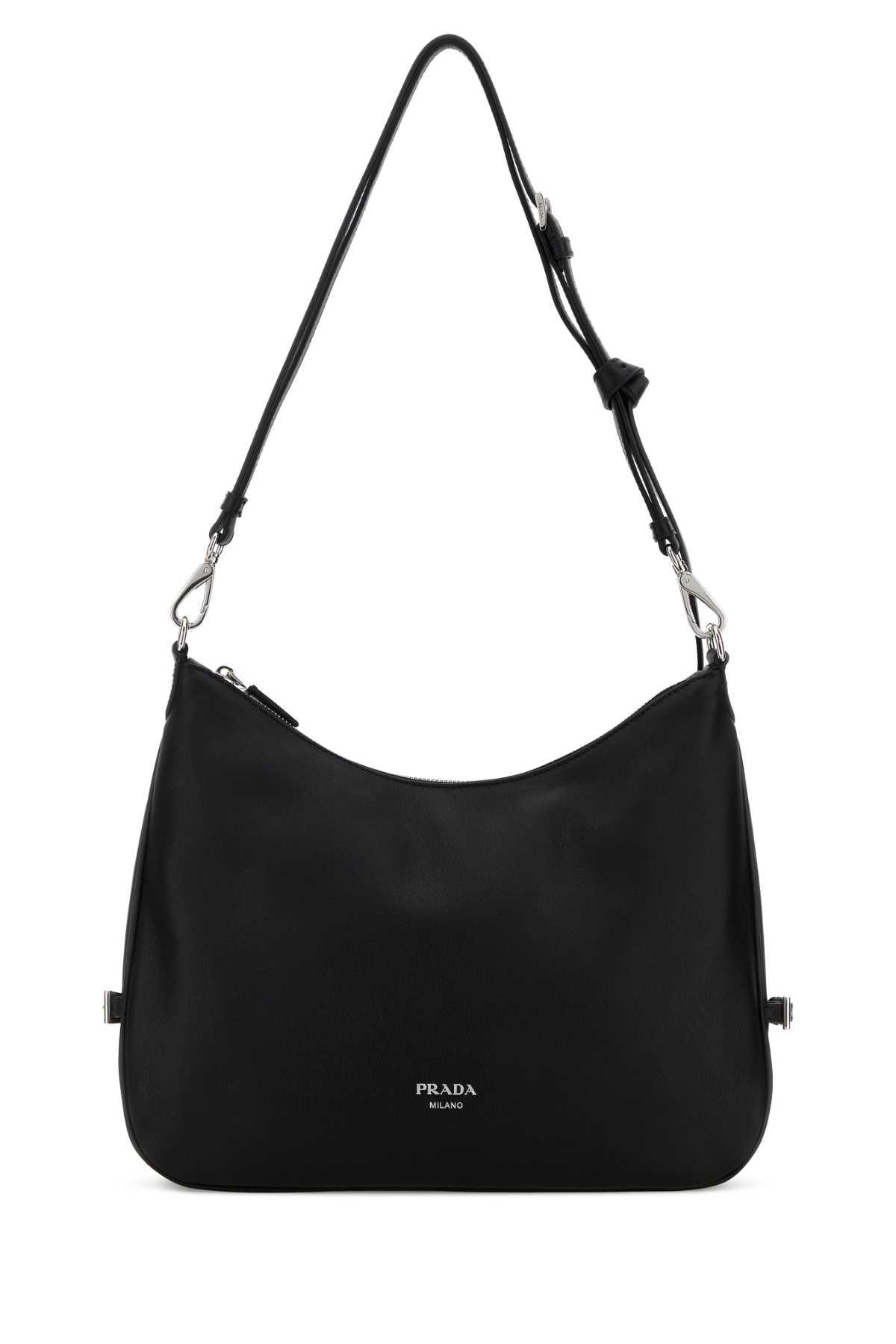 black leather large prada fold shopping bag