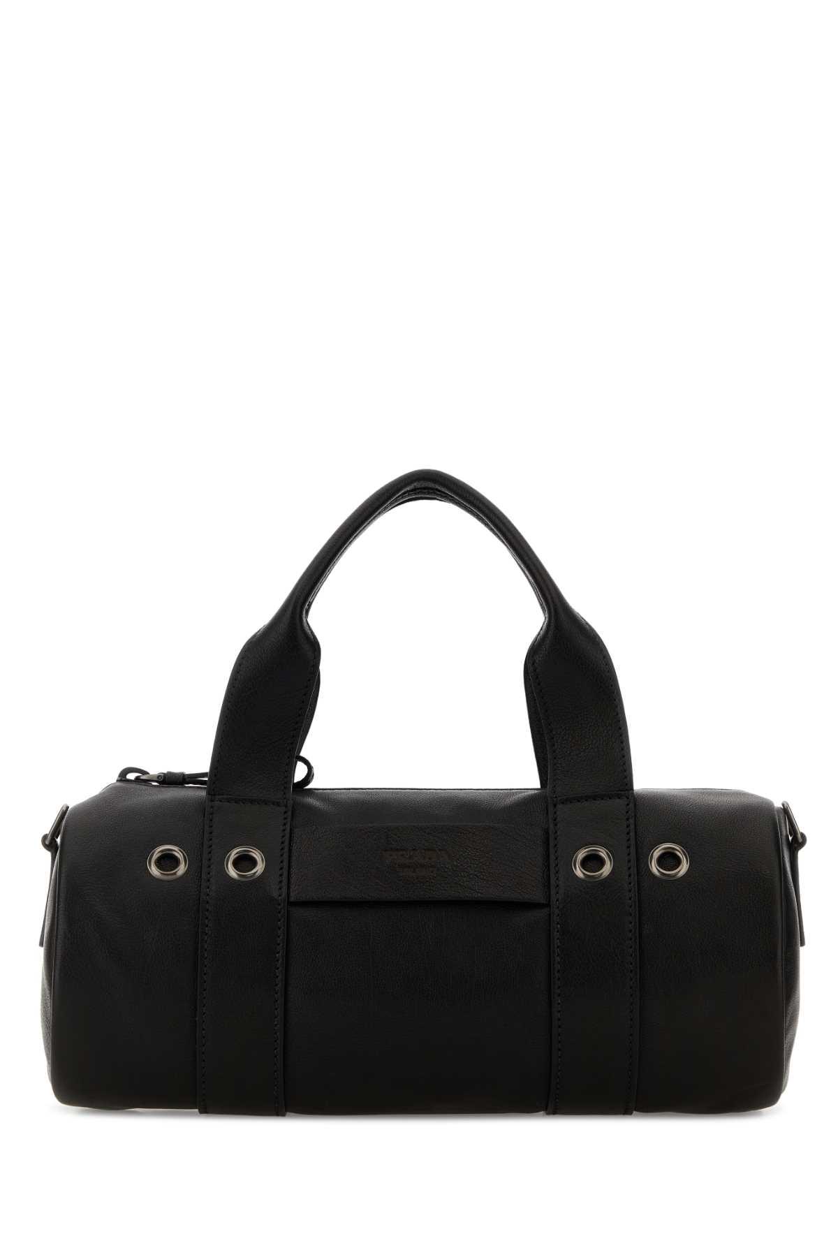 black leather prada route handbag