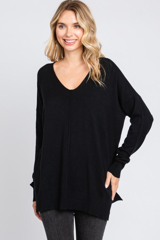 black long sleeve side slit sweater