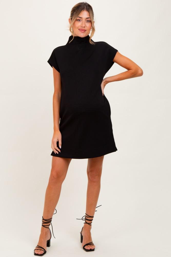 black mock neck maternity mini dress