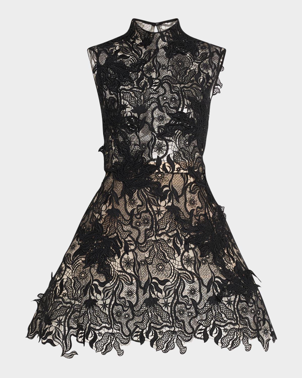 black nomad lace and blush tulle mini dress