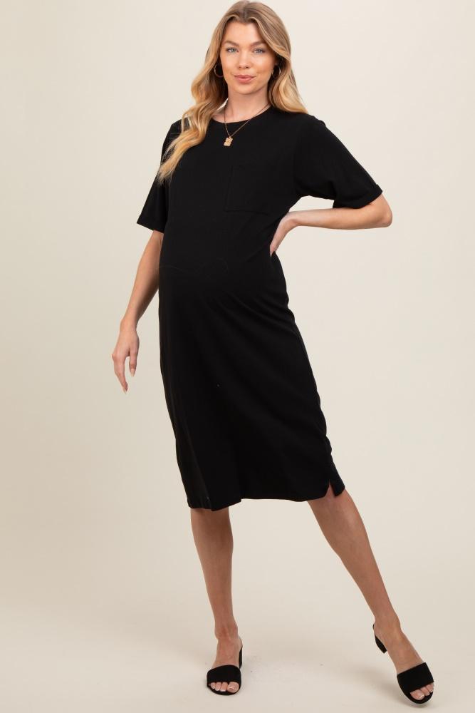 black oversized round neck t-shirt maternity dress