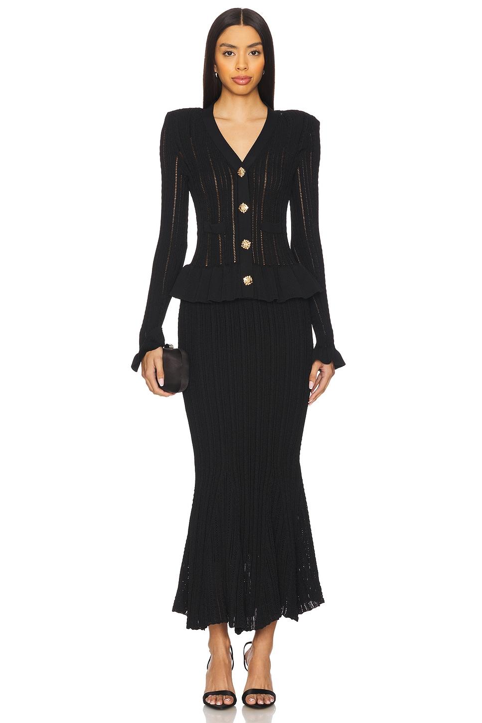 black peplum midi dress