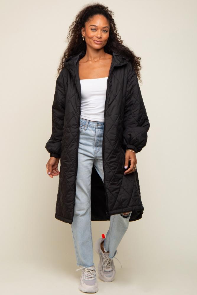 black quilted long puffer jacket