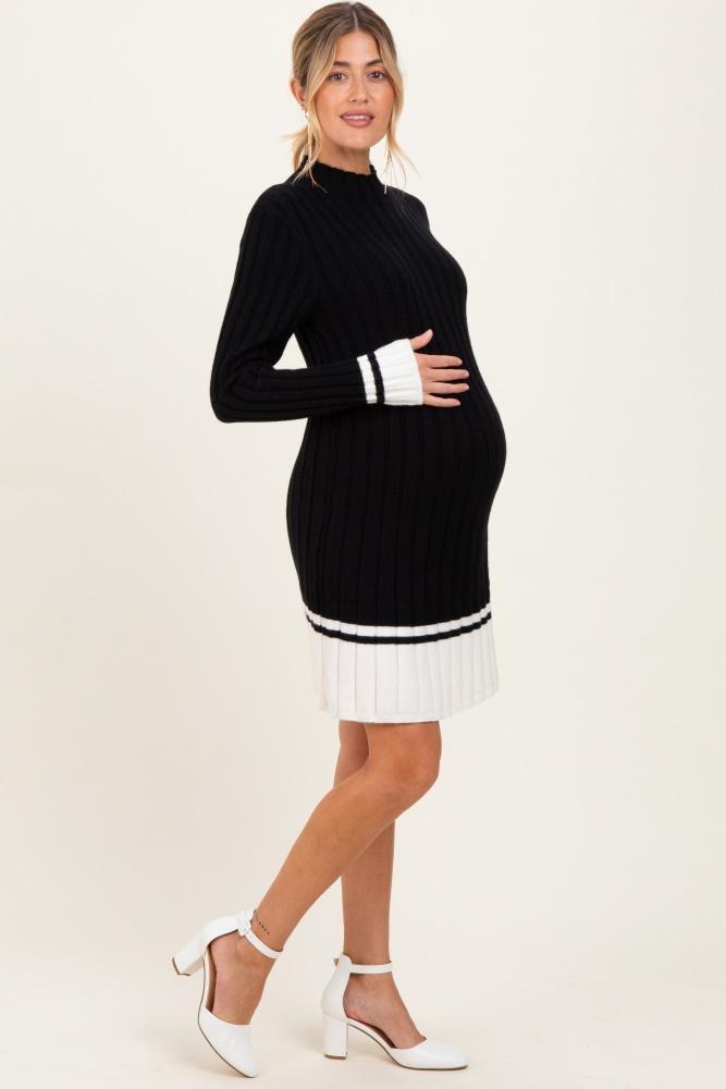 black ribbed contrast hem maternity sweater dress