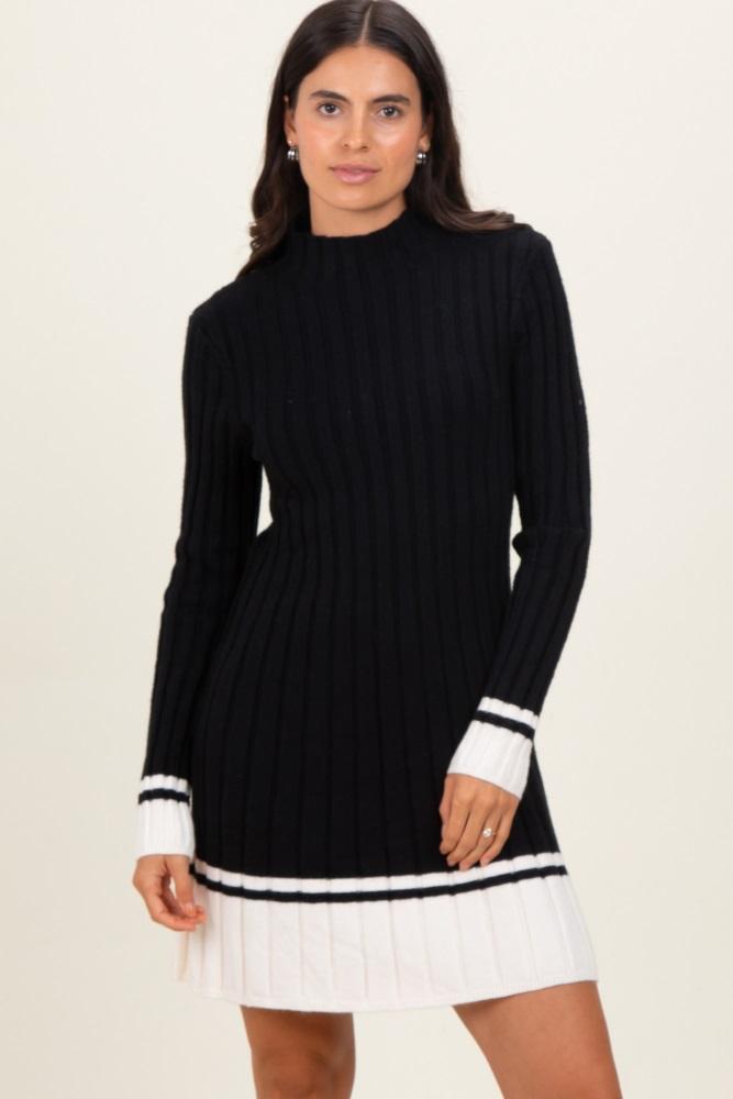 black ribbed contrast hem sweater dress