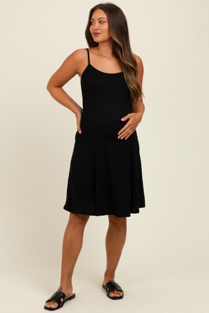 black ribbed sleeveless maternity skater dress