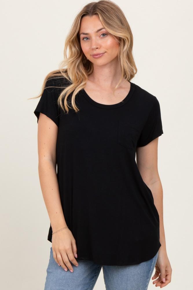 black round neck nursing pocket t-shirt