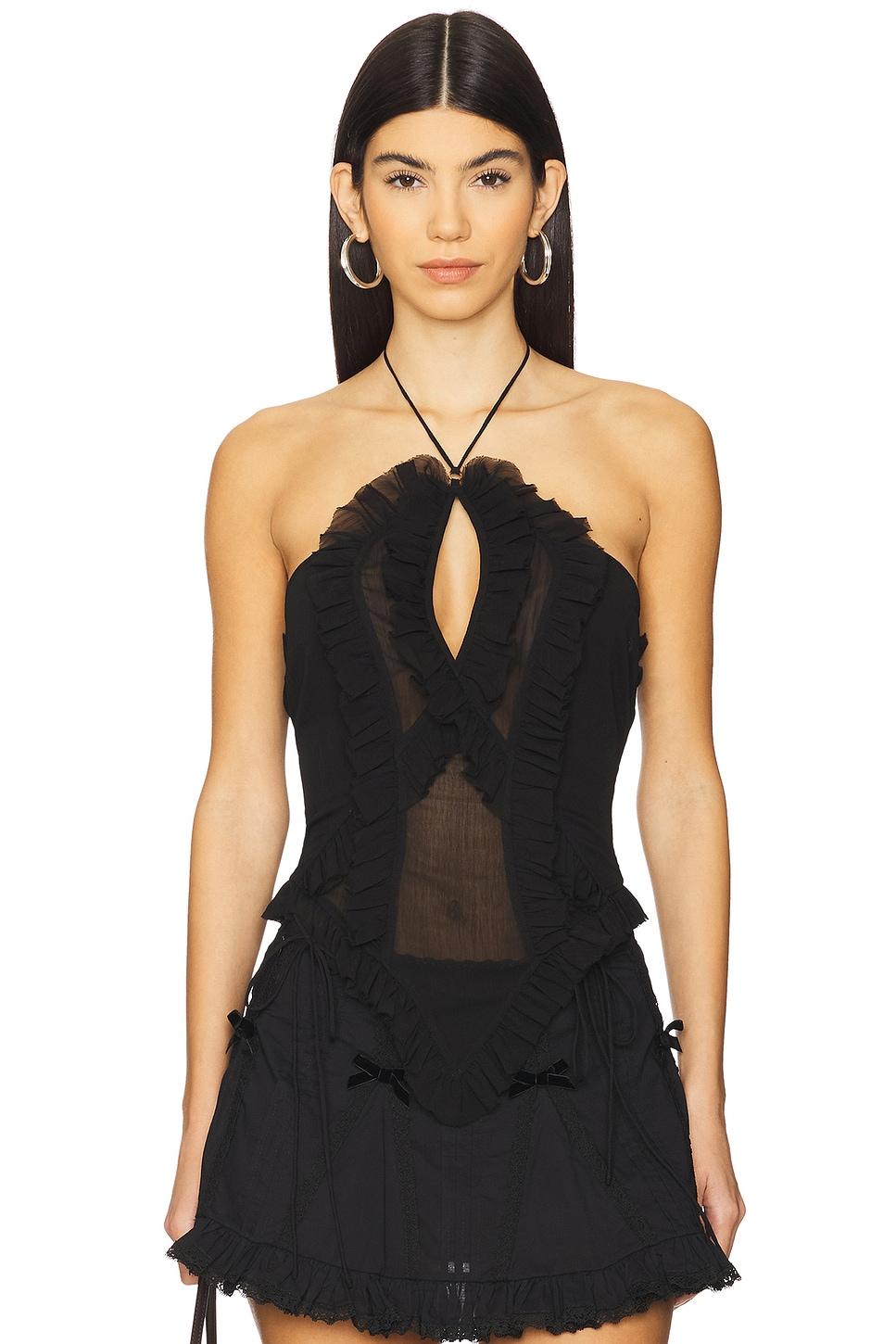 black ruffled chiffon camisole