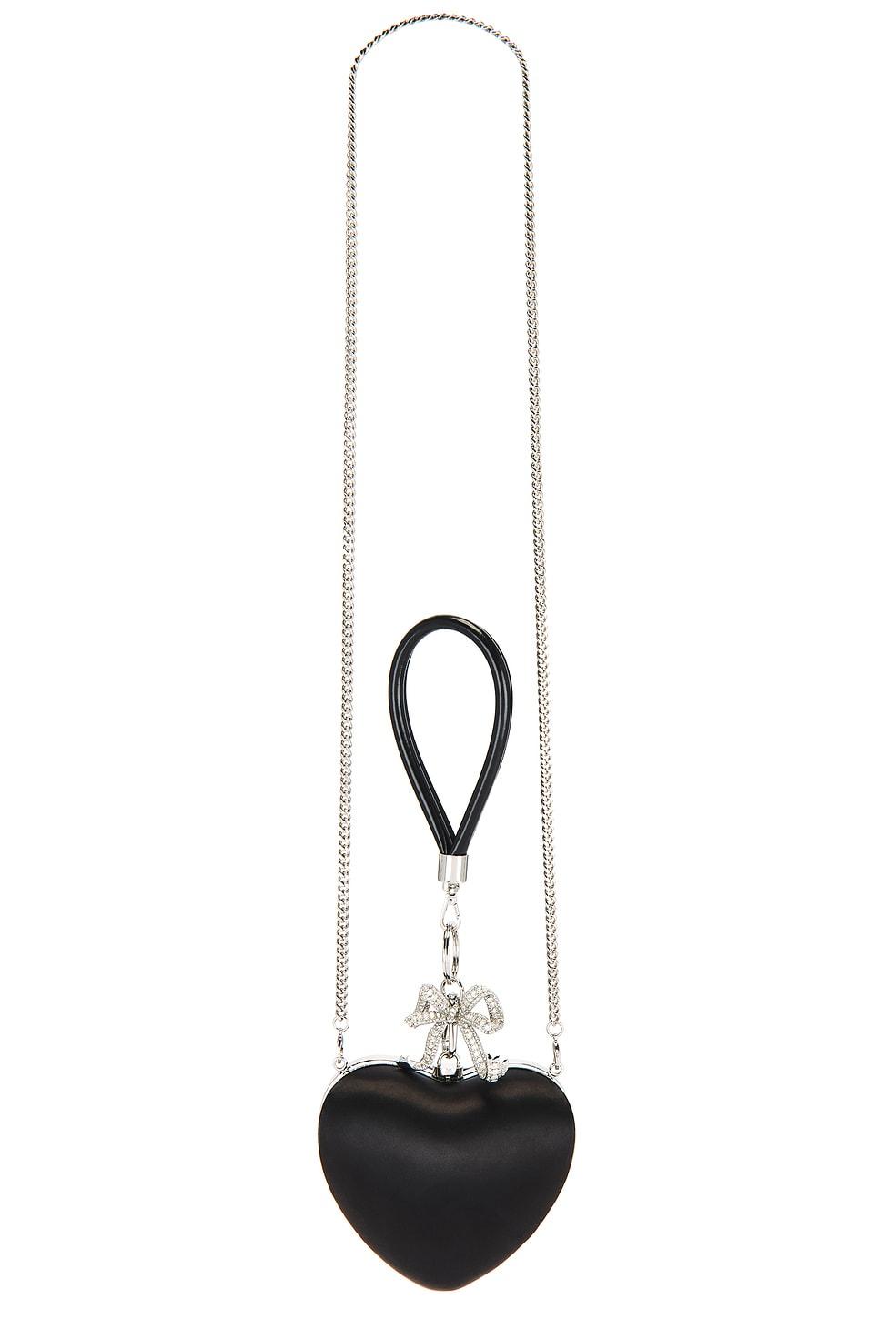 black satin top handle heart clutch