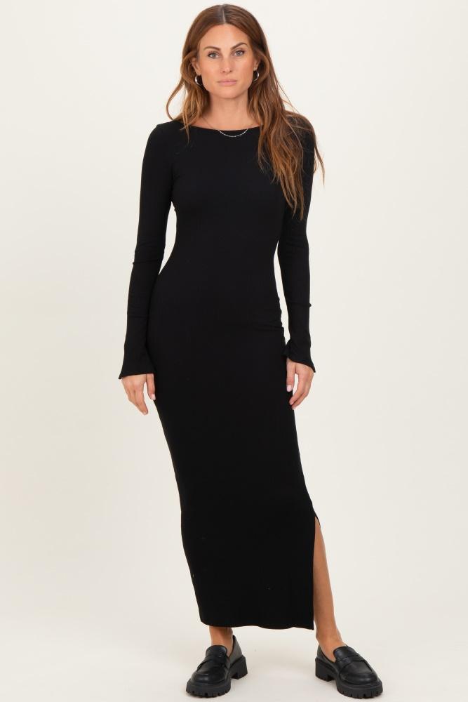 black scoop back long sleeve maxi dress