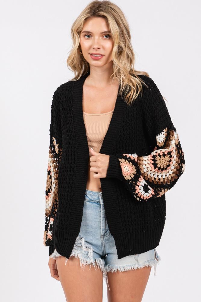 black sleeve crochet cardigan