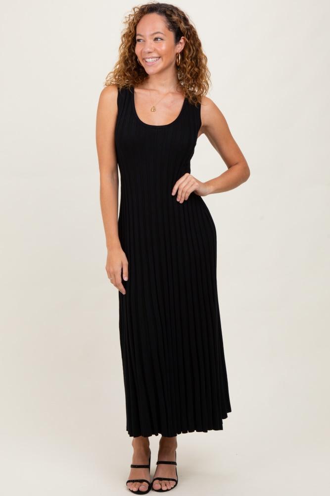 black sleeveless knit maxi dress